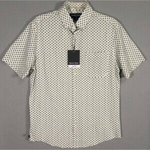 NWT Mizzen Main Leeward Shirt  Mens M White Geometric Performance Trim Fit